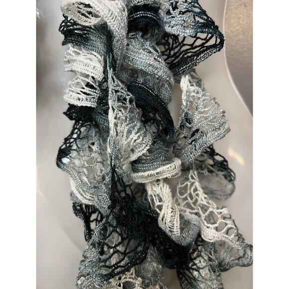 Ruffle Boa Scarf Womens One Size Black Gray White Mesh Lace Ruffle Sashay - Picture 3 of 6